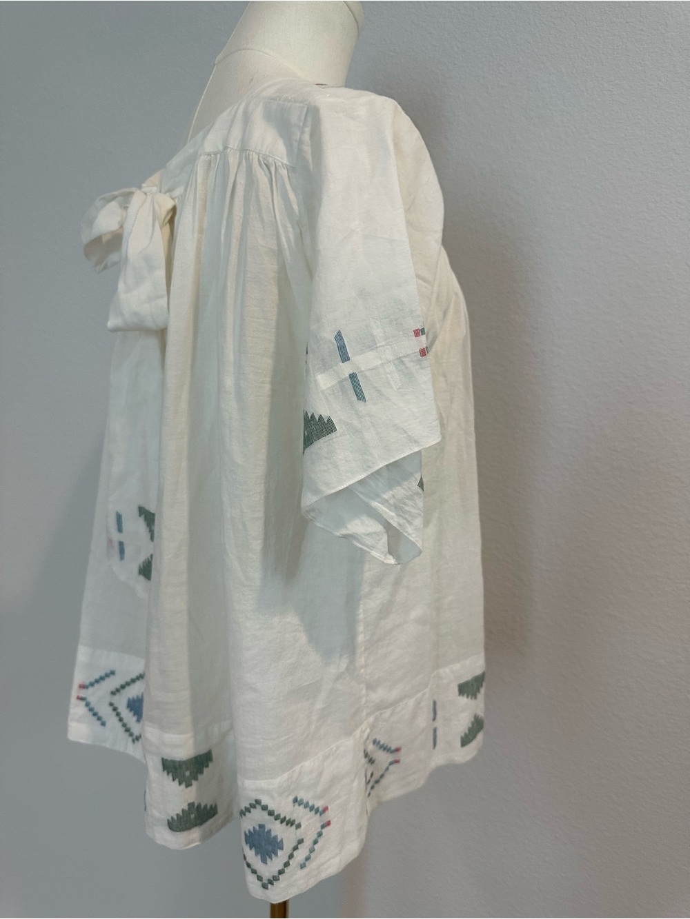 MIRTH Handmade Edition White Embroidered Cotton Tunic Top S Boho Tie Back India - Picture 5 of 9